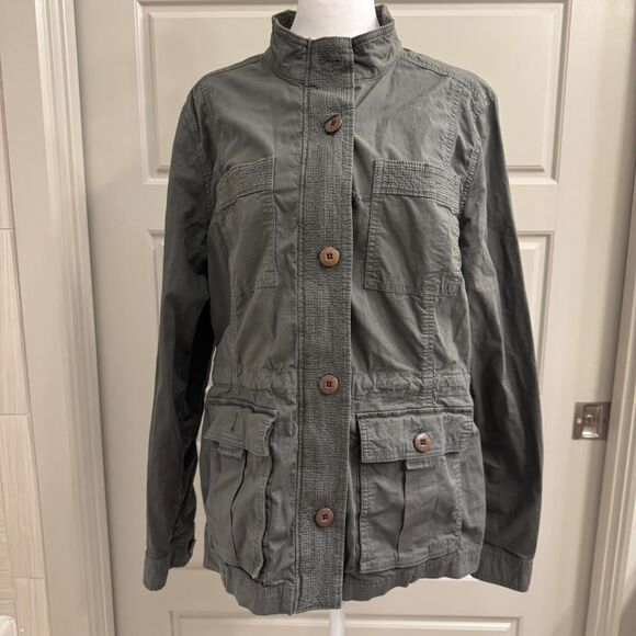 L.L.Bean Grey Utility Cargo Jacket Button Zip Front Women’s Medium Outdoor - Picture 2 of 4